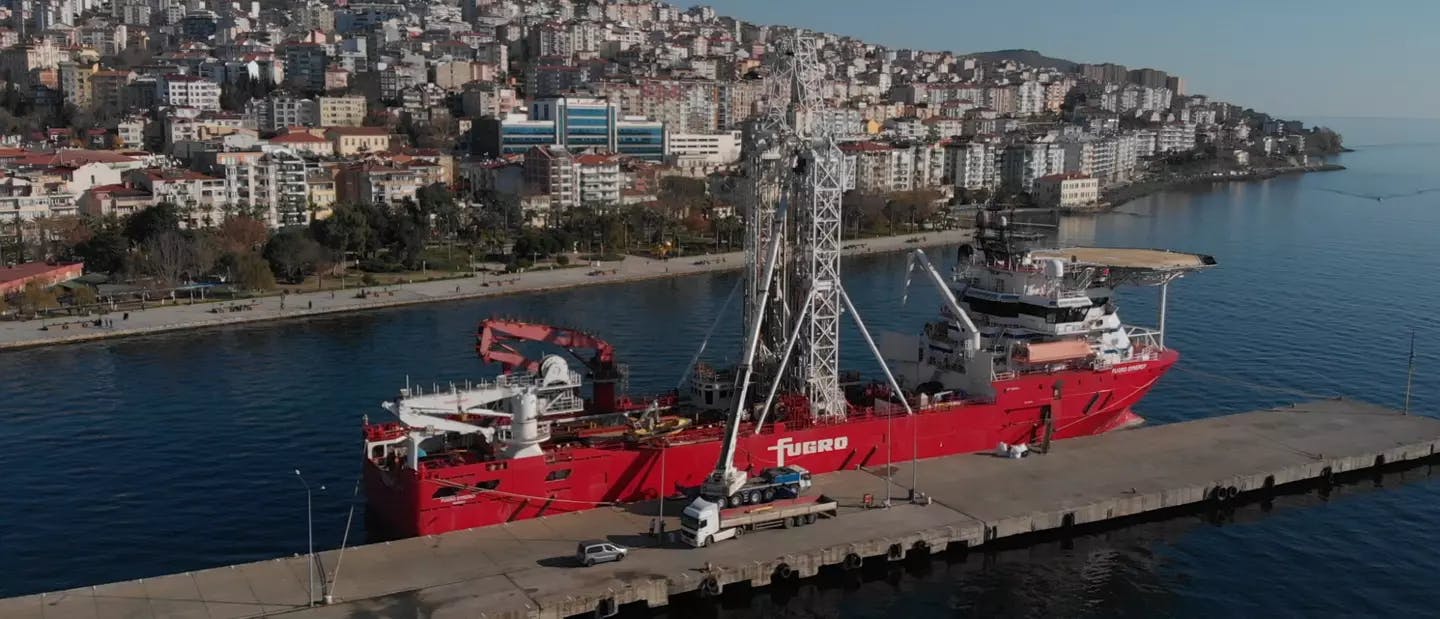 Fugro Synergy at Sinop Port in Turkey preparing for site investigation project for construction of the Sinop Nuclear Power Plant project