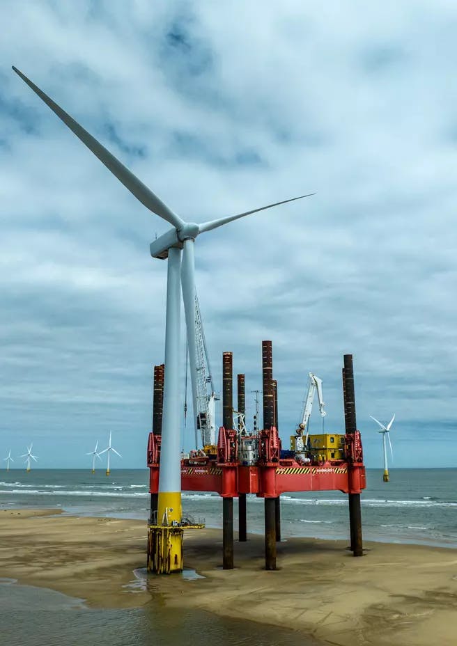 WaveWalker jack-up barge offshore Great Yarmouth working on offshore wind turbine maintenance
